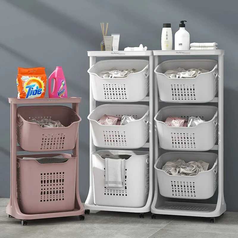 Sesame Cheap Factory Price Multipurpose Vertical Rolling Layered Detachable Plastic Laundry Storage Basket