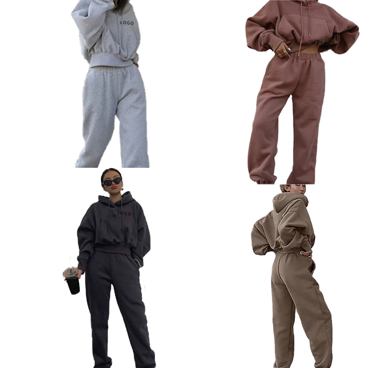 Most Fashion Ribbed Hoodie Tracksuit And Long Trousers Women Gym Sport Clothes Set 2 Piece Sports Set