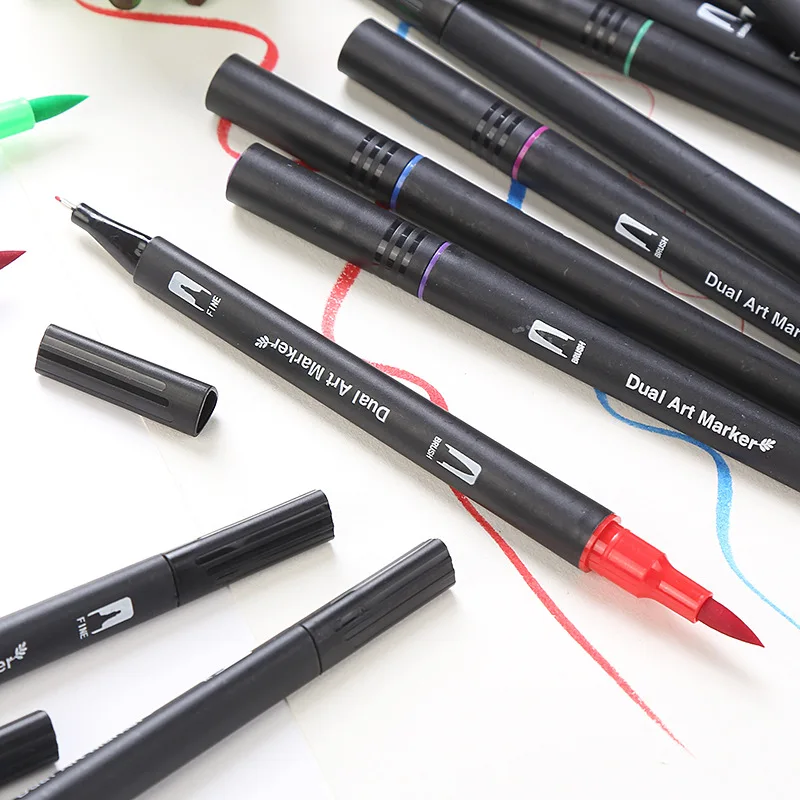 customize wholesaler 24/48/74/100 Dual Tip Brush Pens Fineliners Art Markers, Watercolor Marker set for kids artist adults