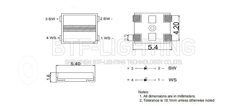  BTF5050WW двойная цветовая температура теплый белый холодный smd 5050 светодиодный чип DC5V 0 3