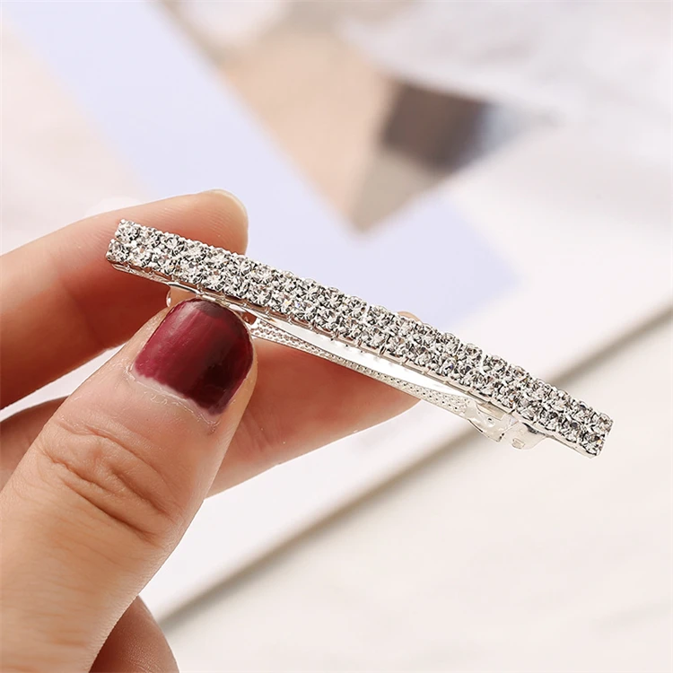 Hand made hair accessories bling crystal rhinestone barrette silver hair clip for women