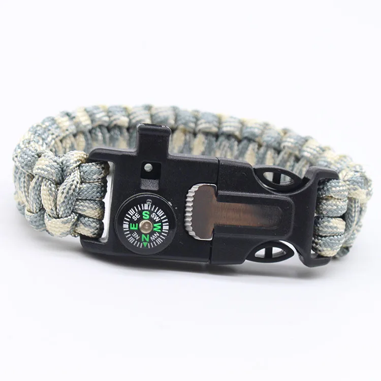 outdoor survival 550 paracord bracelet with fire starter compass emergency flint bracelet compass 2.8Meter