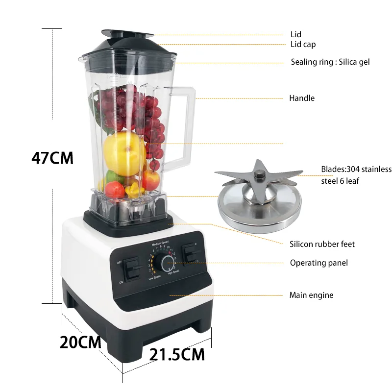 New Silver Crest 4500W 2.5L Large Capacity Blender Smoothie Blender Food Processor Blender
