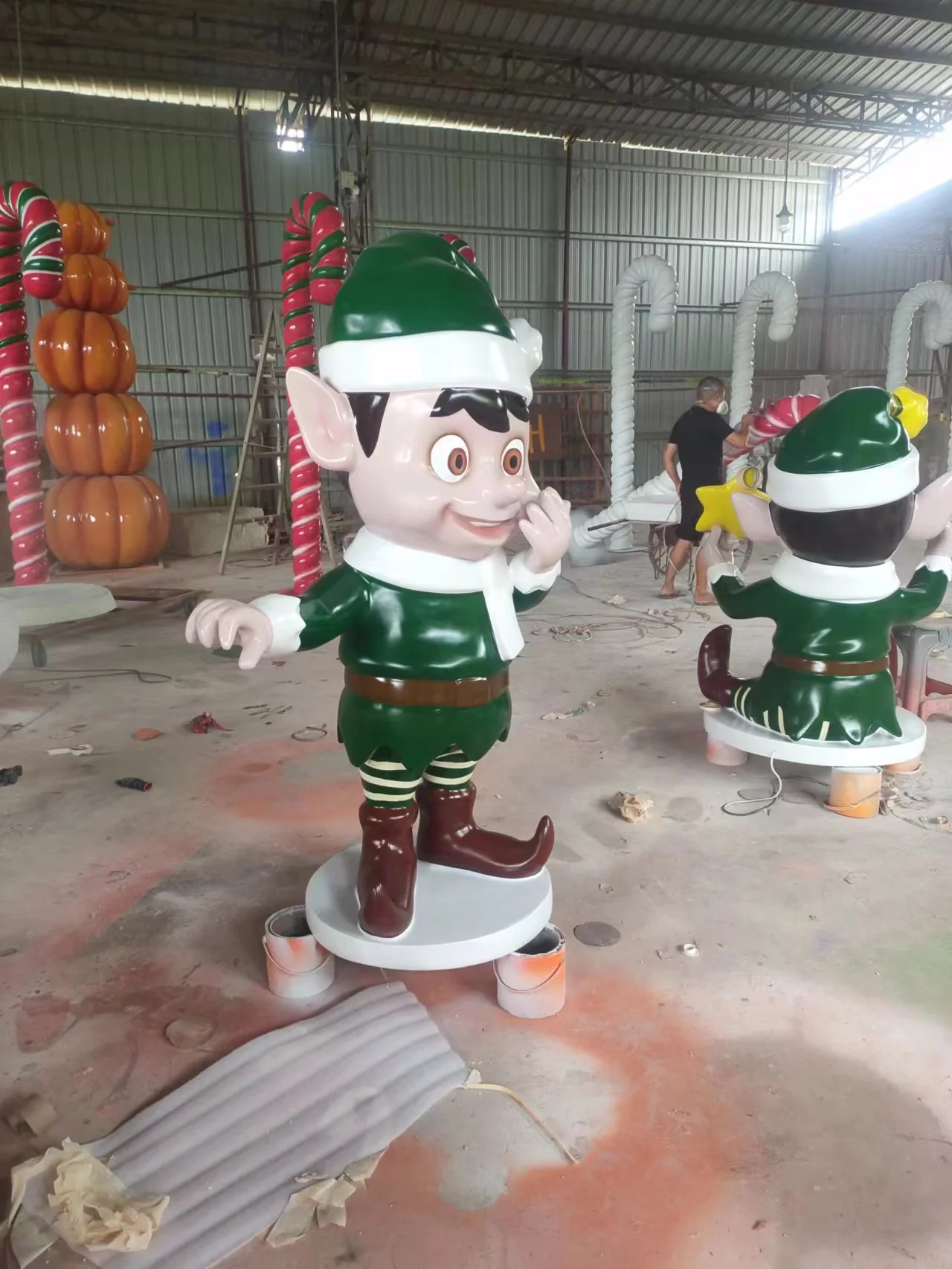 Commercial fiberglass giant large led outdoor Christmas lights life size reindeer candy cane elf display decorations