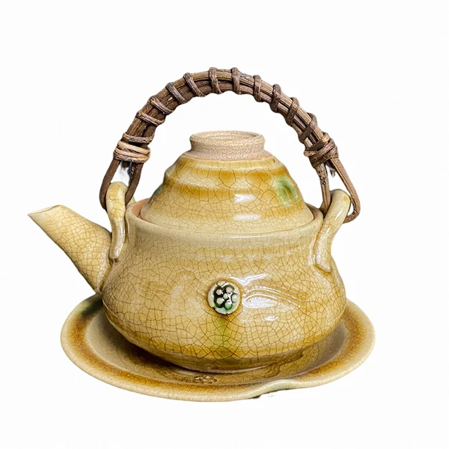 Oribe-yaki beige OEM wholesale handmade Japanese ceramic teapot