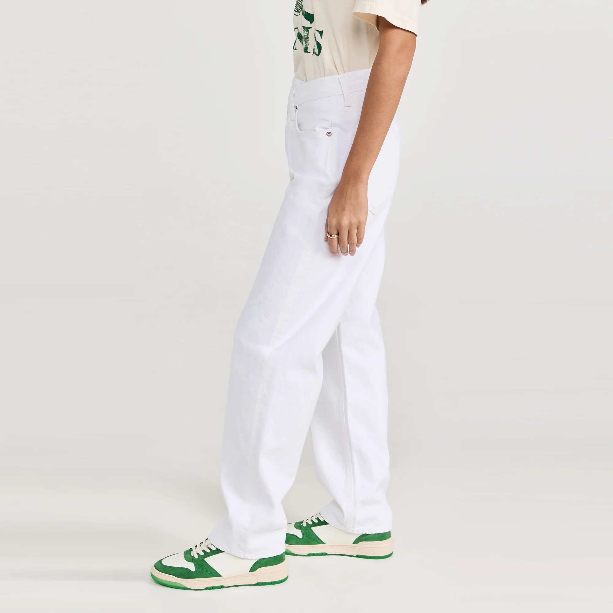 Pure white straight classic high waist cross women jeans