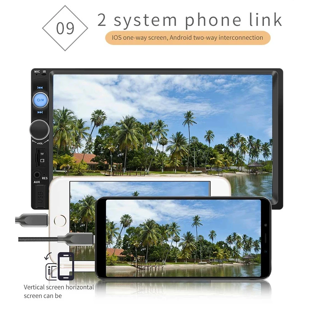 7 Inch Capacitive Touchscreen Car Radio 2 Din Car Stereo MP5 MP3 Multimedia Player with Bluetooth-enabled FM Transmitter USB AUX