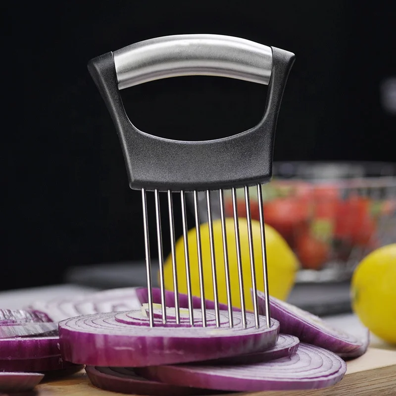 Hot Sell Food Grade Onion Holder Slicer Slicing Tomato Potato Tool Stainless Steel Onion Cutter