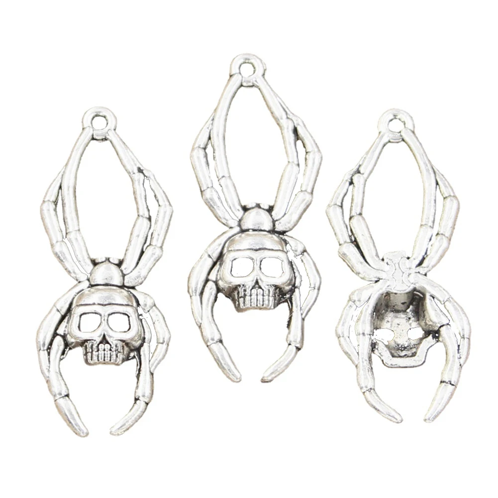Charms skull spider halloween 40x16mm Tibetan Silver Color Pendants Antique Jewelry Making DIY Handmade Craft
