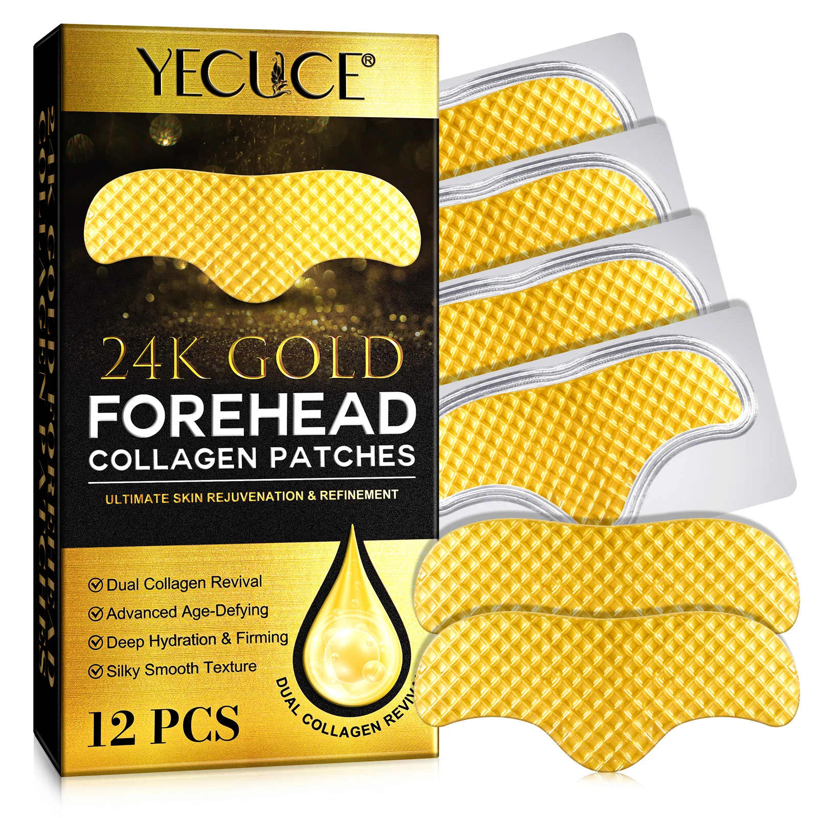 YECUCE aloe vitaminer deep hydration firming forehead anti wrinkle collagen skin patch forehead wrinkle patches collagen gold