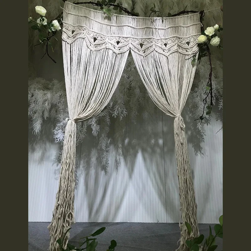 Wedding Scene Props Woven Curtain Tassel Cotton Rope Wall Decor Tapestry Macrame Wall Hanging Curtains