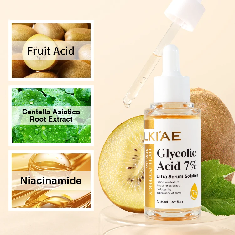 Hot Selling Hyaluronic Acid Niacinamide Anti Aging 7% Glycolic Acid  Vitamin C Anti Wrinkle Glowing Face Serum