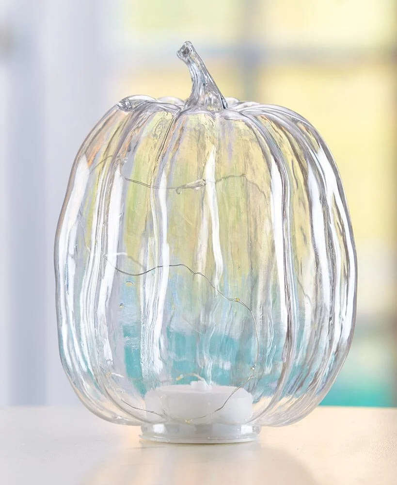 Прозрачный стеклянный светодиодный светильник в виде тыквы для Хэллоуина, стеклянное украшение в виде тыквы