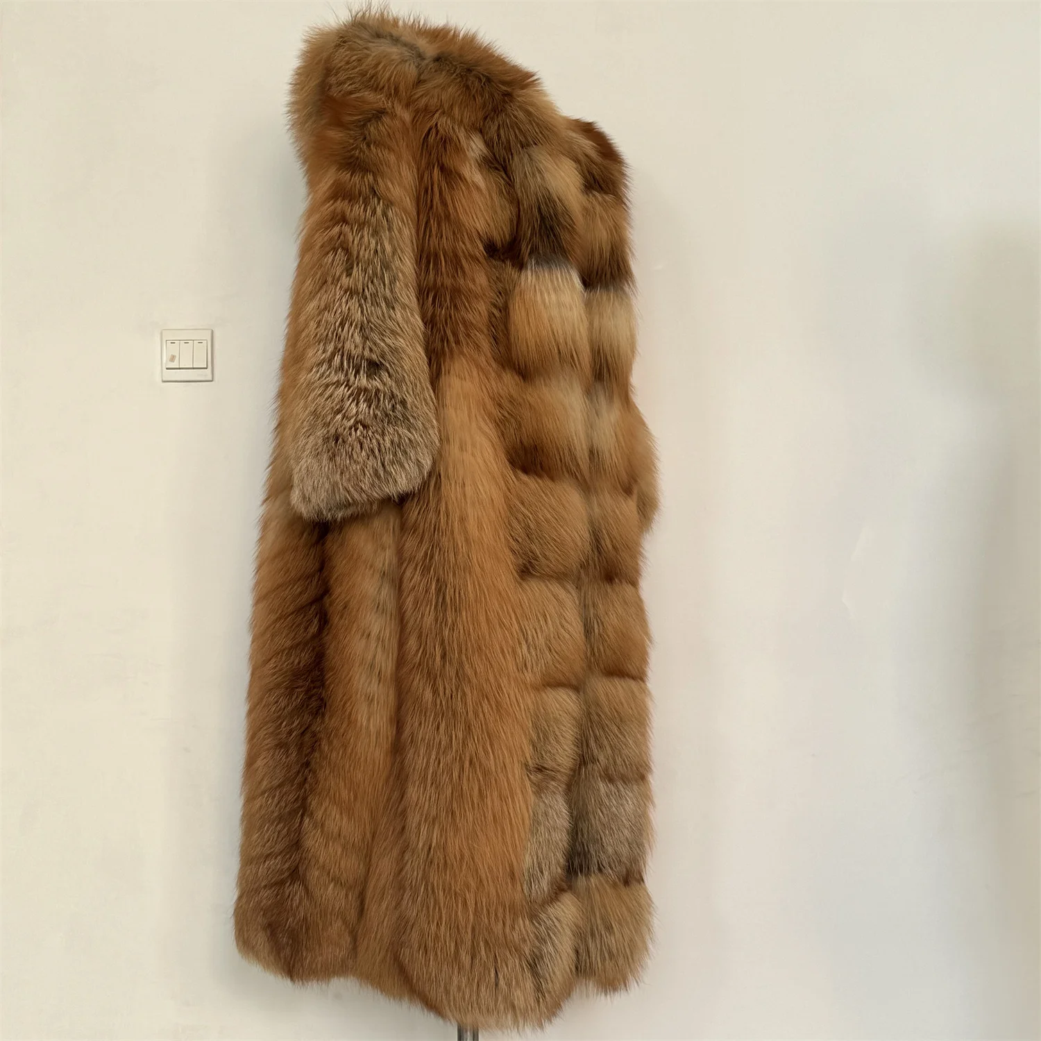 Full length fur coat Winter warm high quality real red fox fur coat with detachable sleeves for girls fur coat