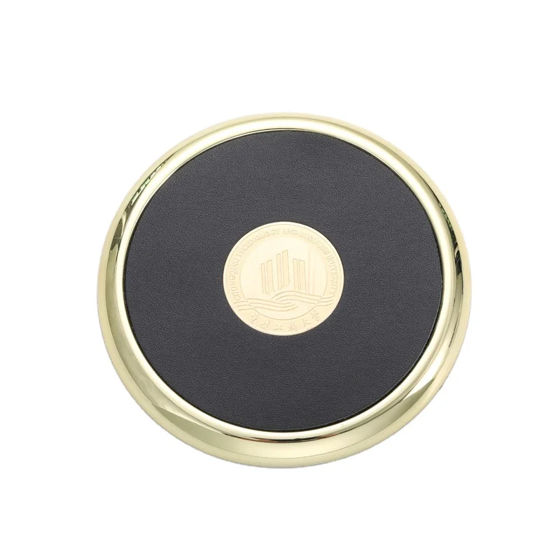 Wholesale Custom Cork Mixed Metal Coin Mug Coaster Holder with Leather Cup Coaster