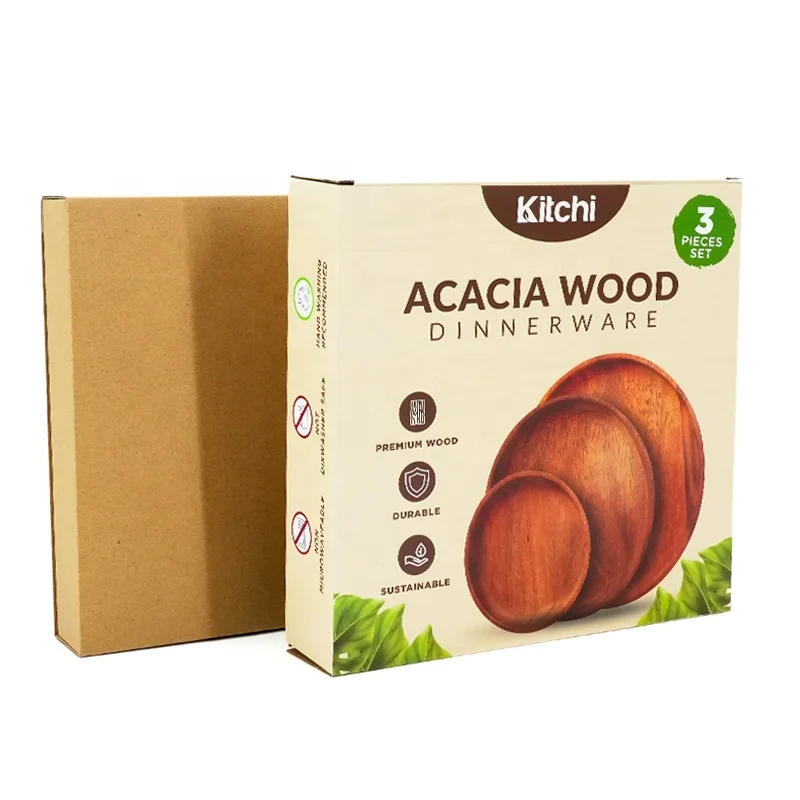 Free Design Wholesale Bowl Ceramic Tableware Plates Set Package Wood Dinnerware Packaging Corrugated Tuck Top Boxes Paper Boxes