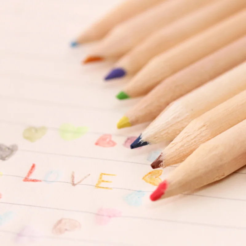 Pencil Manufacturer Cartoon bear 12 Colored Pencils With Topper Sharpener,Tube Packing Colorful Wooden Pencil Cheap Price