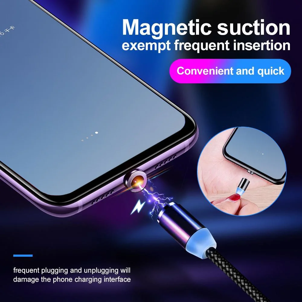 Best Sellers 3 in 1 LED Magnetic Charging Cable for iPhone Samsung Android Charger USB Cable Fast Charging Type C Data Cable