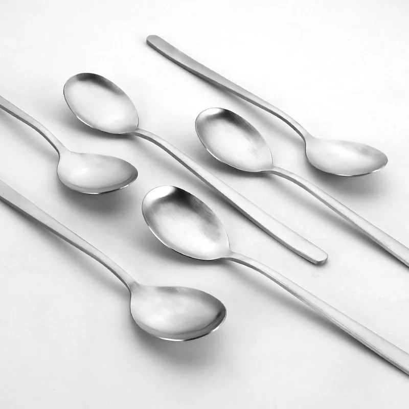 Customized Logo Long Handle High Quality Korean Japan Luxury Matt Stainless Steel Style Flatware Spoon