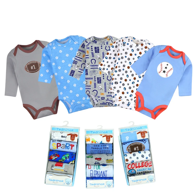 wholesale 5 in 1 long sleeve animal printed baby newborn infant bodysuits