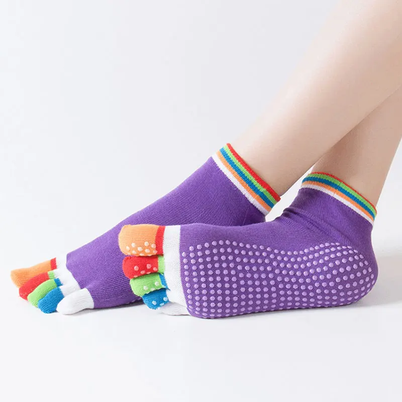 RTS Ready to ship Custom Size Rubber Latex bottom colorful five Finger ankle Yoga Socks