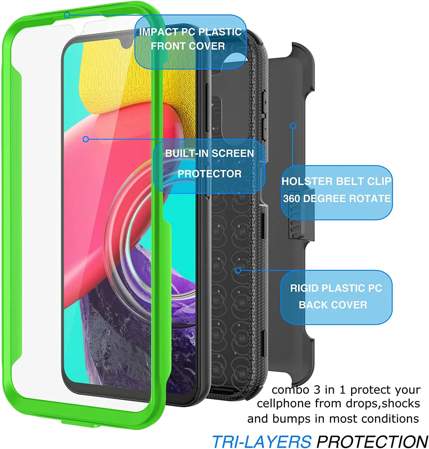 Defender Holster Phone Case For Samsung Galaxy A14 A54 5G Built In Screen Swivel Heavy Duty Protection Belt Clip Cover