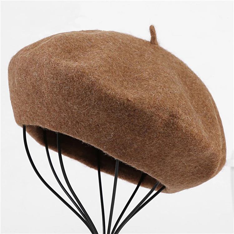 wholesale custom pom pom balls in real fur Factory Price Trend Solid Color women Woolen Beret Hat
