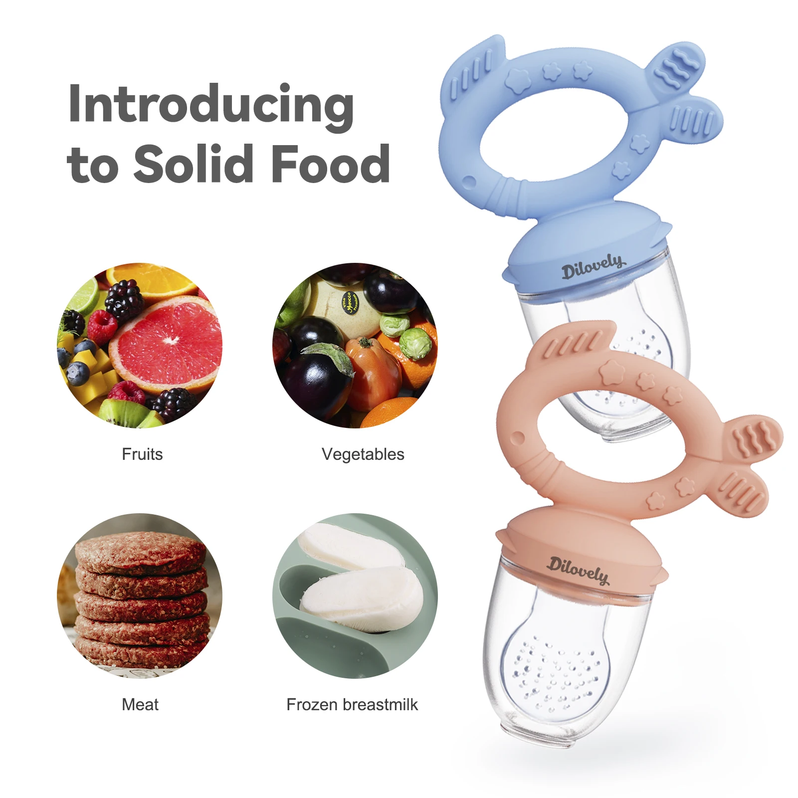 Wholesale Silicone Training Food Feeder Pacifier Removable Thoroughly Cleaned Customized Color Box Logo