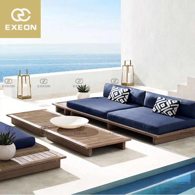 Outdoor Garden Natural Wood Club Chair Sofa Furniture Weathered Teak Designer Sofa