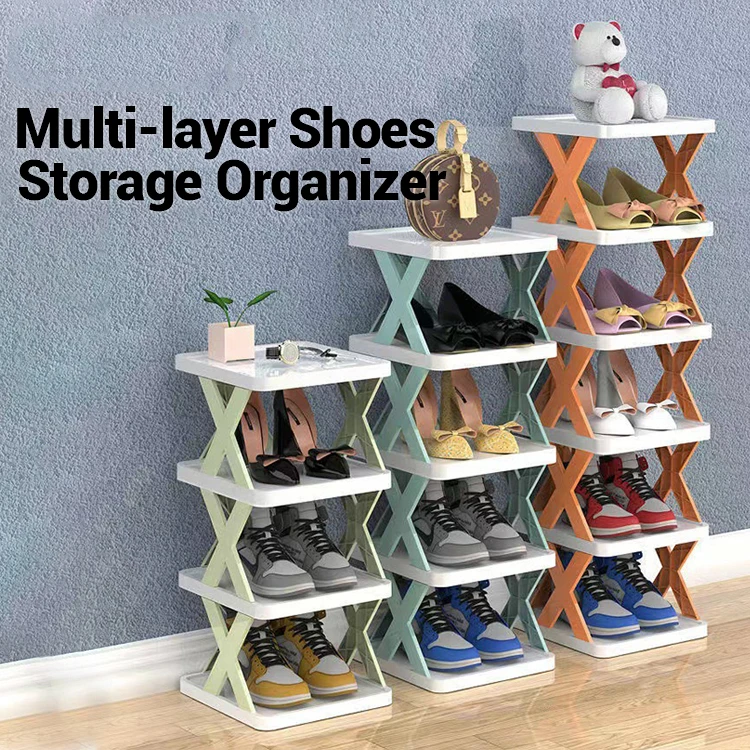 Customized logo plastic layered shoe rack storage shoe racks for home foldable shoe rack 3/4/5/6 layers