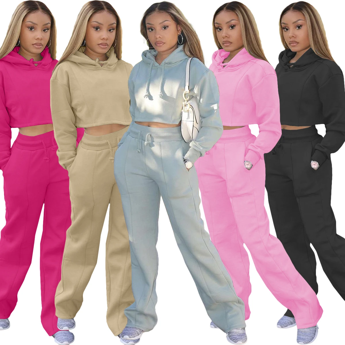 Custom Sport Wear Casual Women sweatsuit 2 piece set Track Suits Tracksuits Pink Black Red Jogging Suit