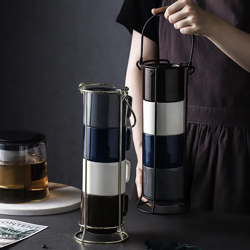 Newest stackable coffee mug with rack collapsible coffee cup