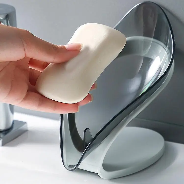 
Decorative Drainage Soap Holder Plastic Soap Dishes Self Draining Case Container No Drilling Leaf Shape Suction Cup Soap Box 