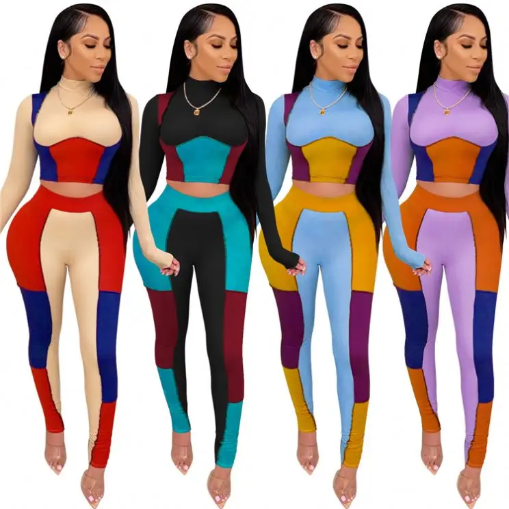 
High Quality Patchwork Crop Top Long Sleeves Winter Women Clothes 2021 Two Piece Set Women Clothing Two Piece Tracksuits High Quality Patchwork Crop Top Long Sleeves Winter Women Clothes 2021 Two Piece Set Women Clothing Two Piece Tracksuits 