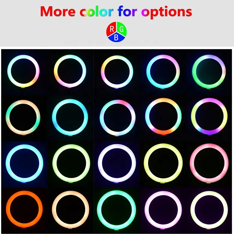 RGB кольцевая Светодиодная лампа для селфи с регулируемой яркостью цветная дистанционным