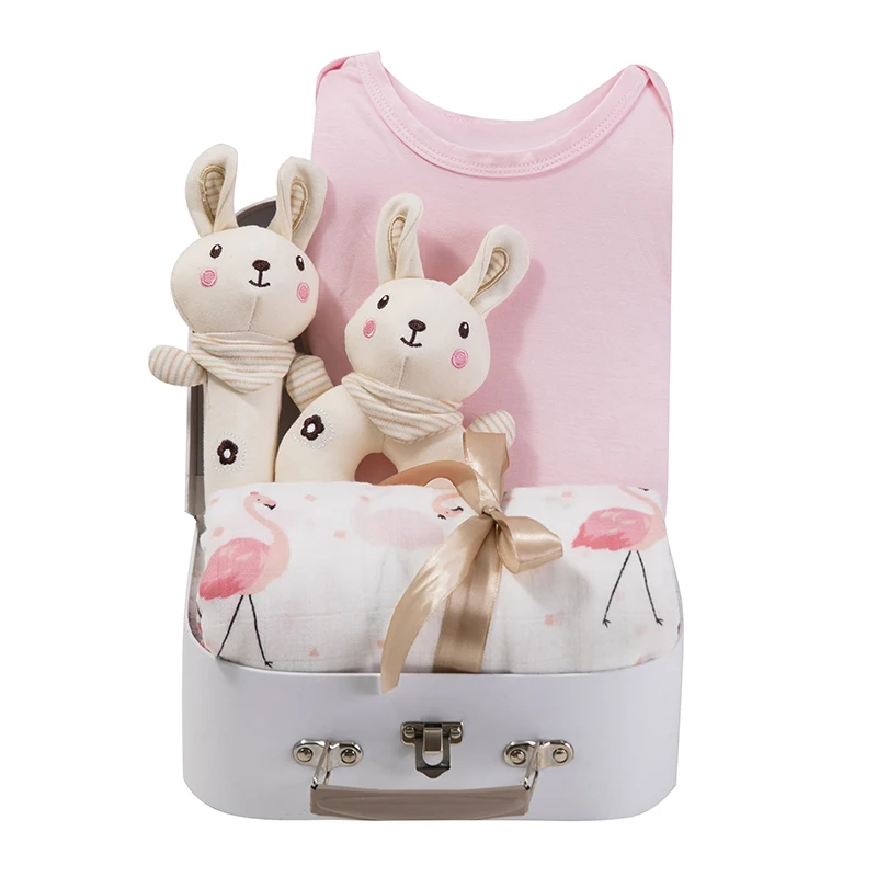 Fancy Newborn Gift Box Set Baby Romper Clothes with Muslin Blanket Cute Dolls