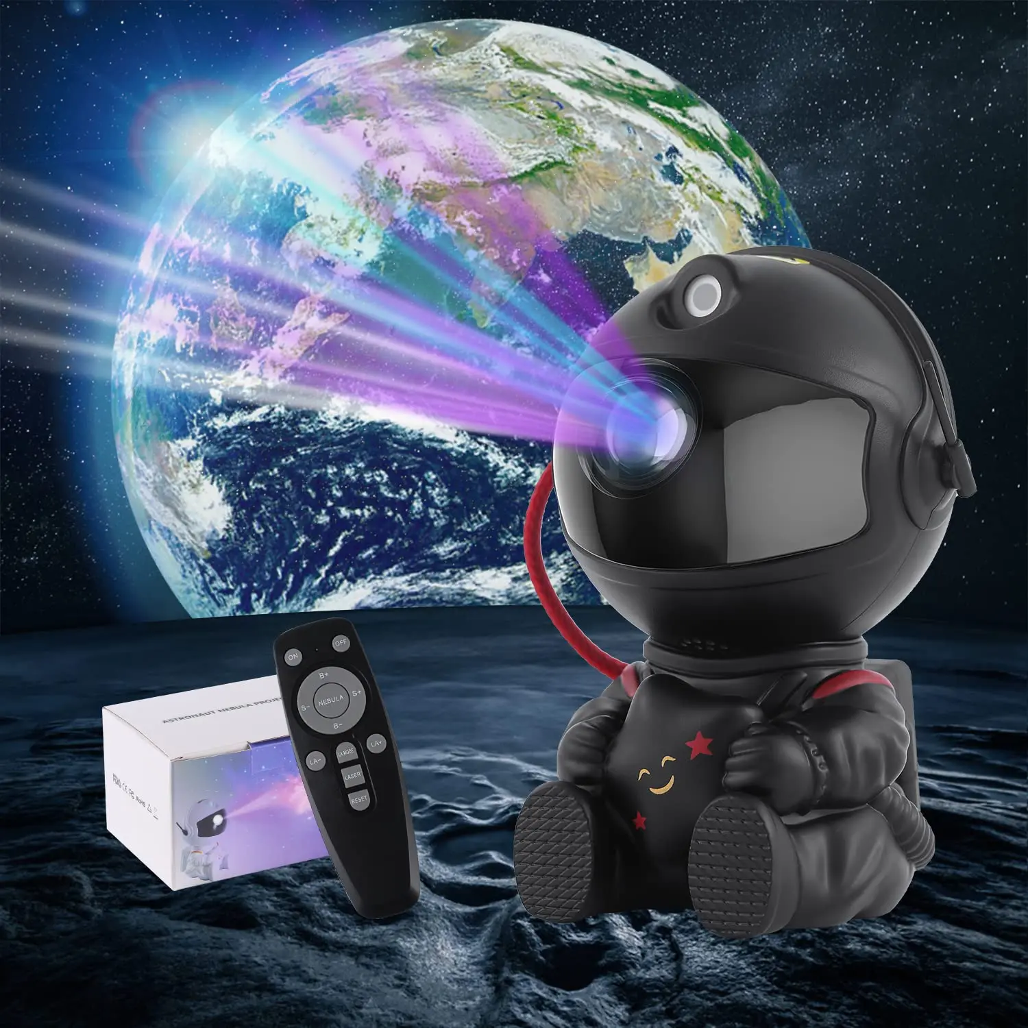 KSWIN Black Sitting Astronaut Projector Ocean Wave Star Light galaxy projector Baby led Astronaut Lamp Starry Night Light