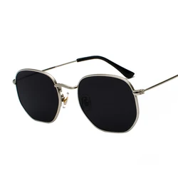 m7006 trendy polygon vintage uv400 shades eyewear unisex small metal glasses men women Retro round gold frame sunglasses