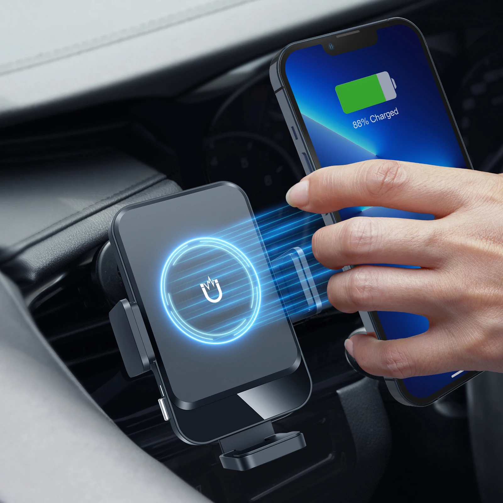 KC PSE Coil Tracking C31 Magsaf Automatic Clamping Wireless Charging Mount Holder For Samsung S23+ Ultra Wireless Car Charger