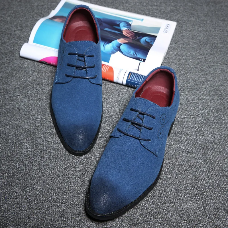 sh12268a Low top Solid Suede Gentleman Blue Brogue Office Leather Dress Shoes for men