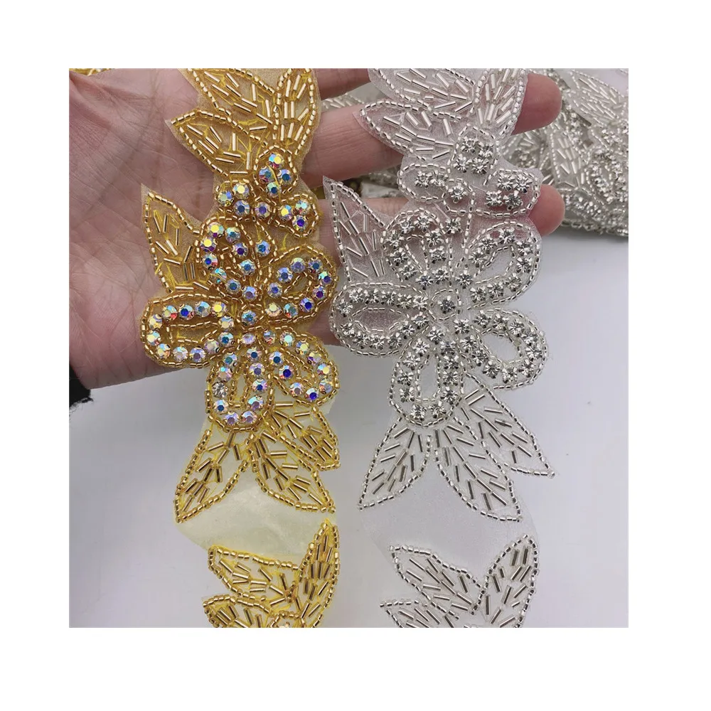 Crystal Motif Strass Hot Fix Rhinestone Tape With Rhinestones  patches Iron On  wedding belt dress