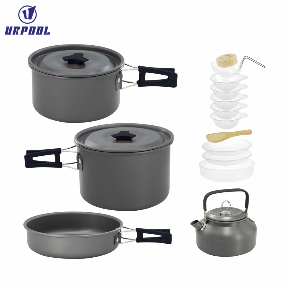 Outdoor teapot set pot with tableware set pot combination aluminum oxide material portable camping pot set teapot