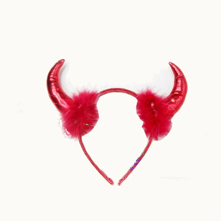 Оптовая продажа, недорогая повязка на голову с дьявольским Рогом, аксессуары для волос, повязка на голову из буйвола для Хэллоуина, аксессуары для волос
