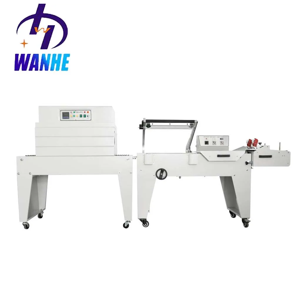 WANHE POF PE Film Semi Automatic Book CD DVD Carton Case Box L Bar Sealing Sealer Heat Shrink Tunnel Wrapping Packaging Machine
