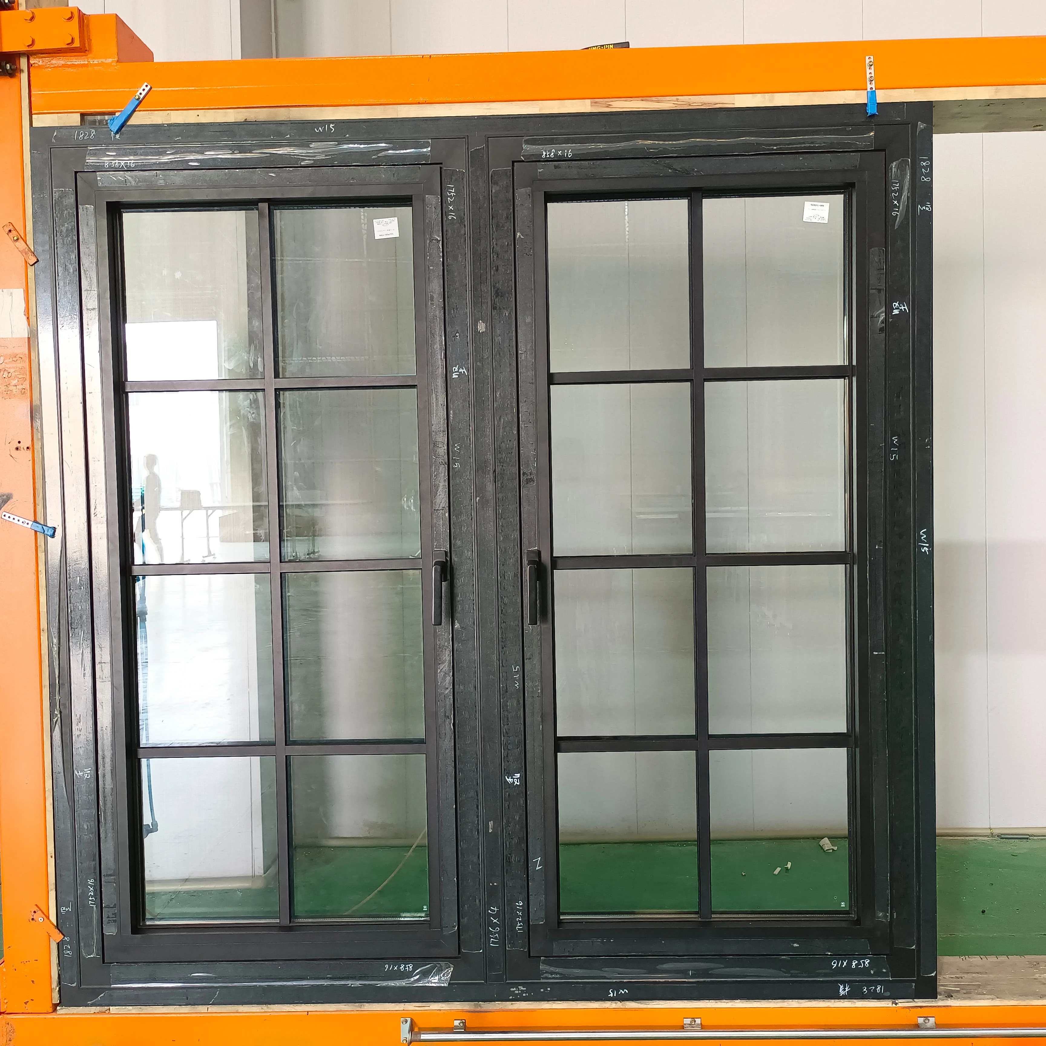 NFRC rating aluminium windows and doors supplier metal swing door with grid