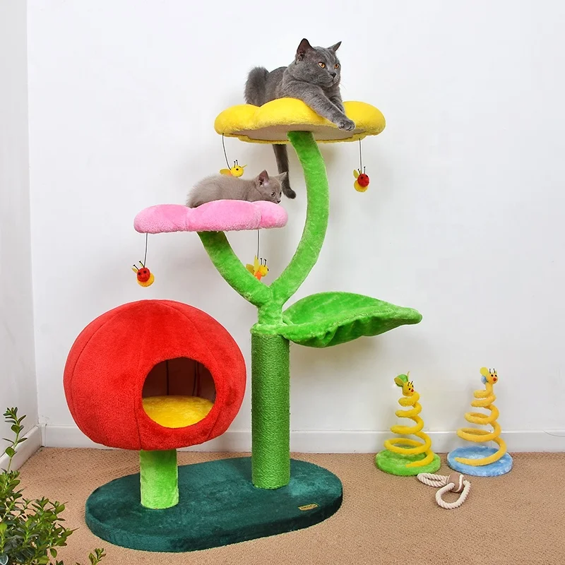 Supplie quality sisal cat tree house interactive toys lucky cat scratcher board tree durable modern cat bed house cave and nest