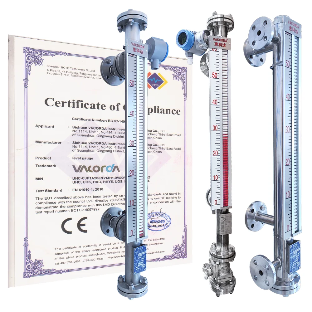 Vacorda Factory IP65 By-Pass Magnetic Flap Oil Level Gauge 6000mm 2000mm Tank Water Level Meter Sensor Transmitter Level Gauge
