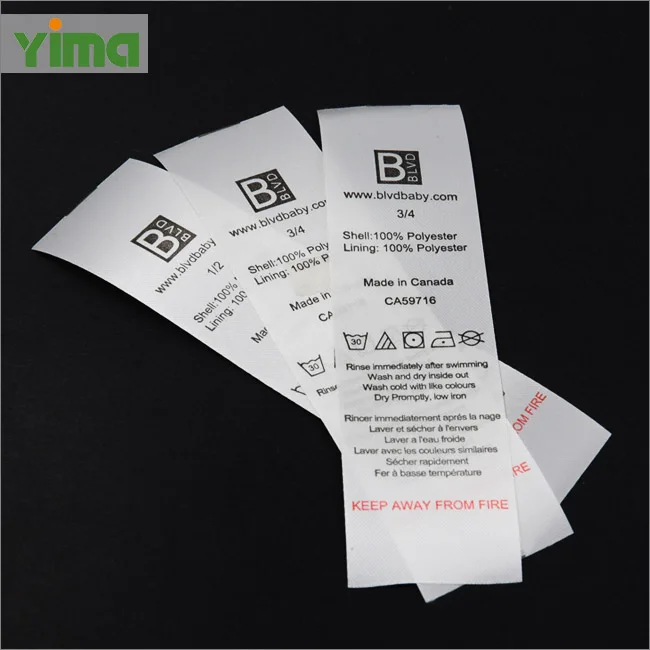 Custom LOGO printing ribbon apparel size washing label washable care label for clothing