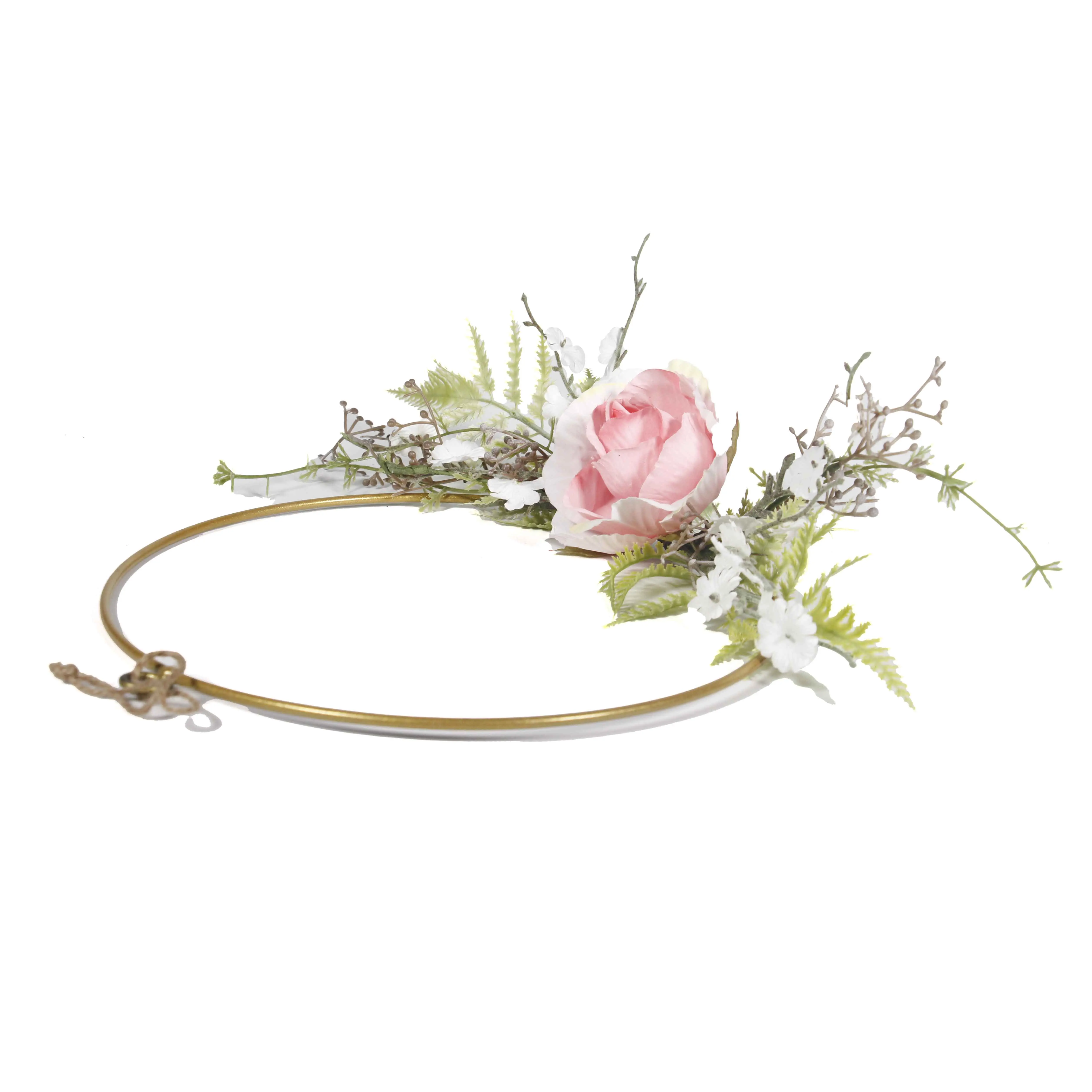 Wholesale Holiday Festival Wedding Artificial Flower Hoop Wreath Metal Hoop Garland Hanging for Front Door Backdrop Wall Rose