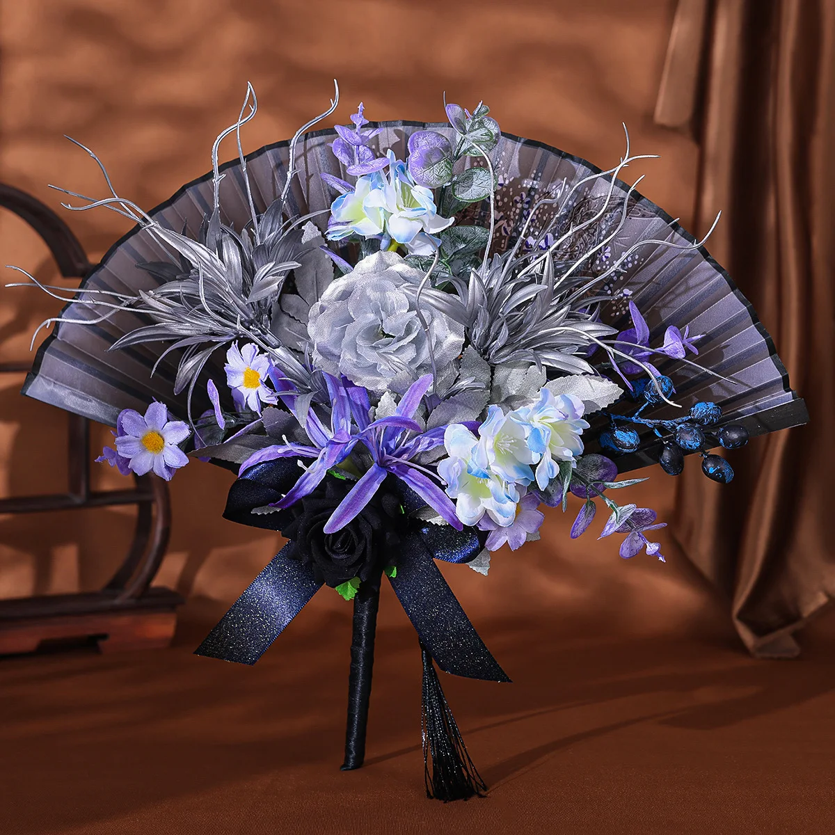 Wedding Ancient Style Wedding Welcome Morning Robe Fan New Chinese Bride Photography Props Phalaenopsis Orchid Folding Fan